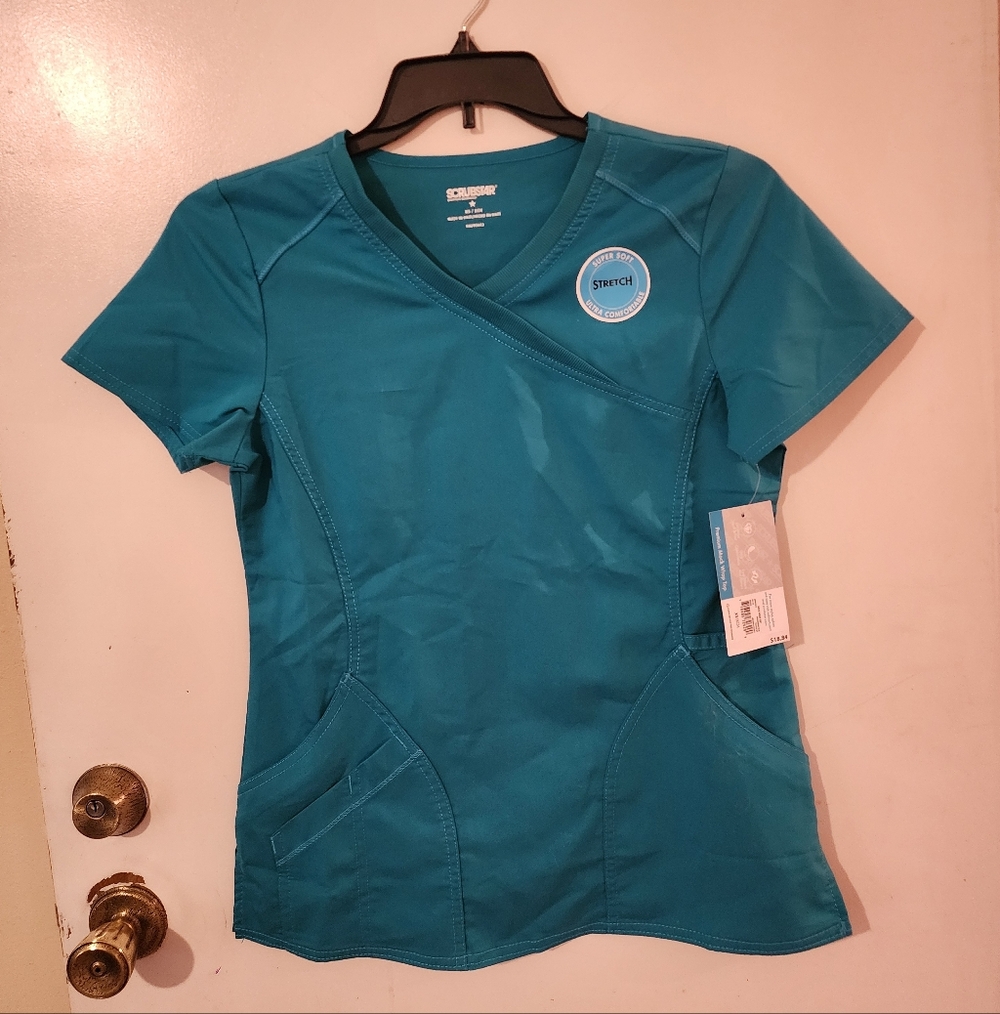 Scrubstar Performance Womens Medical Scrub Top in Teal/Aqua Hue sz XS (NWT)